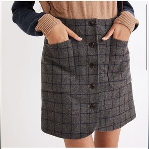 Madewell Gray Plaid Button-Front Skirt